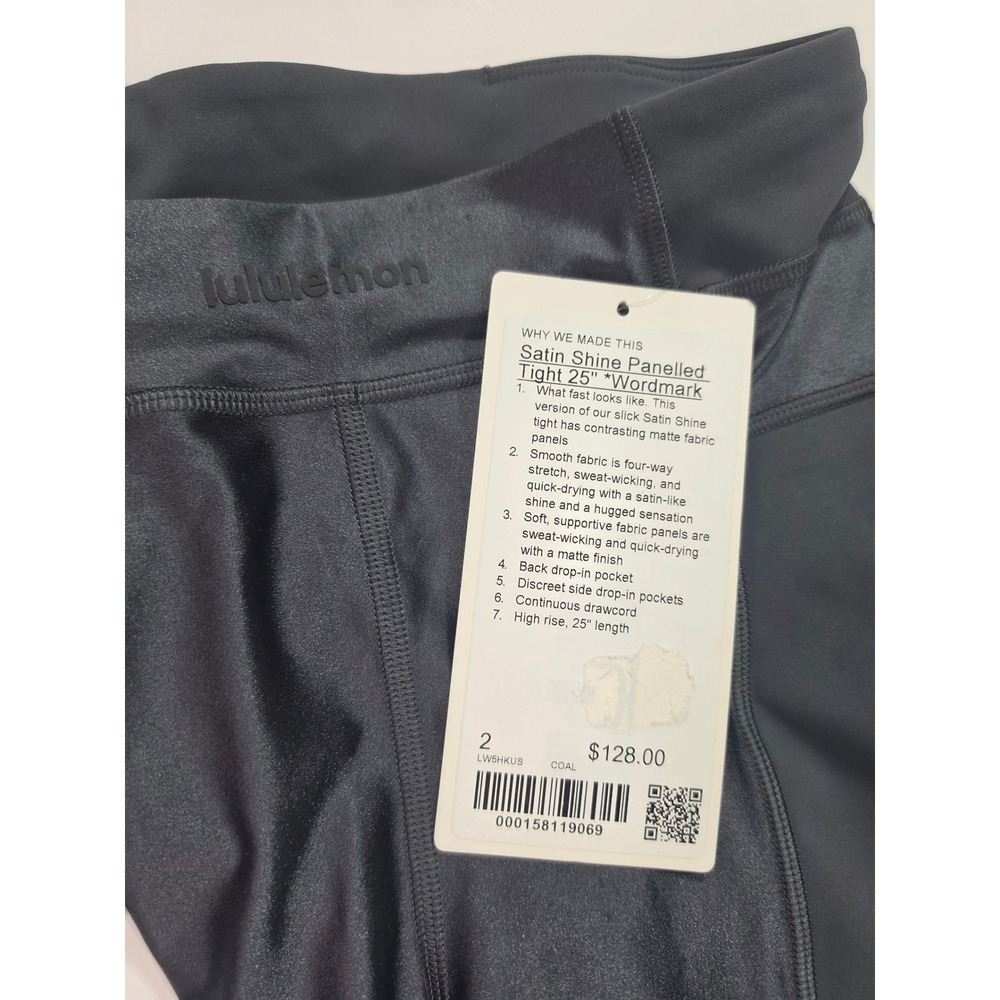 Lululemon Satin Shine Panelled Tight 25 Wordmark Coal Black LW5HKUS Size 2 - Picture 7 of 7
